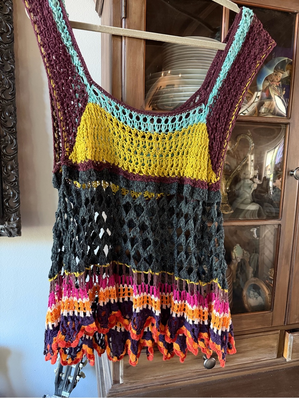 Free People Open Knit Multi-Color Crochet Top